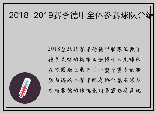 2018-2019赛季德甲全体参赛球队介绍